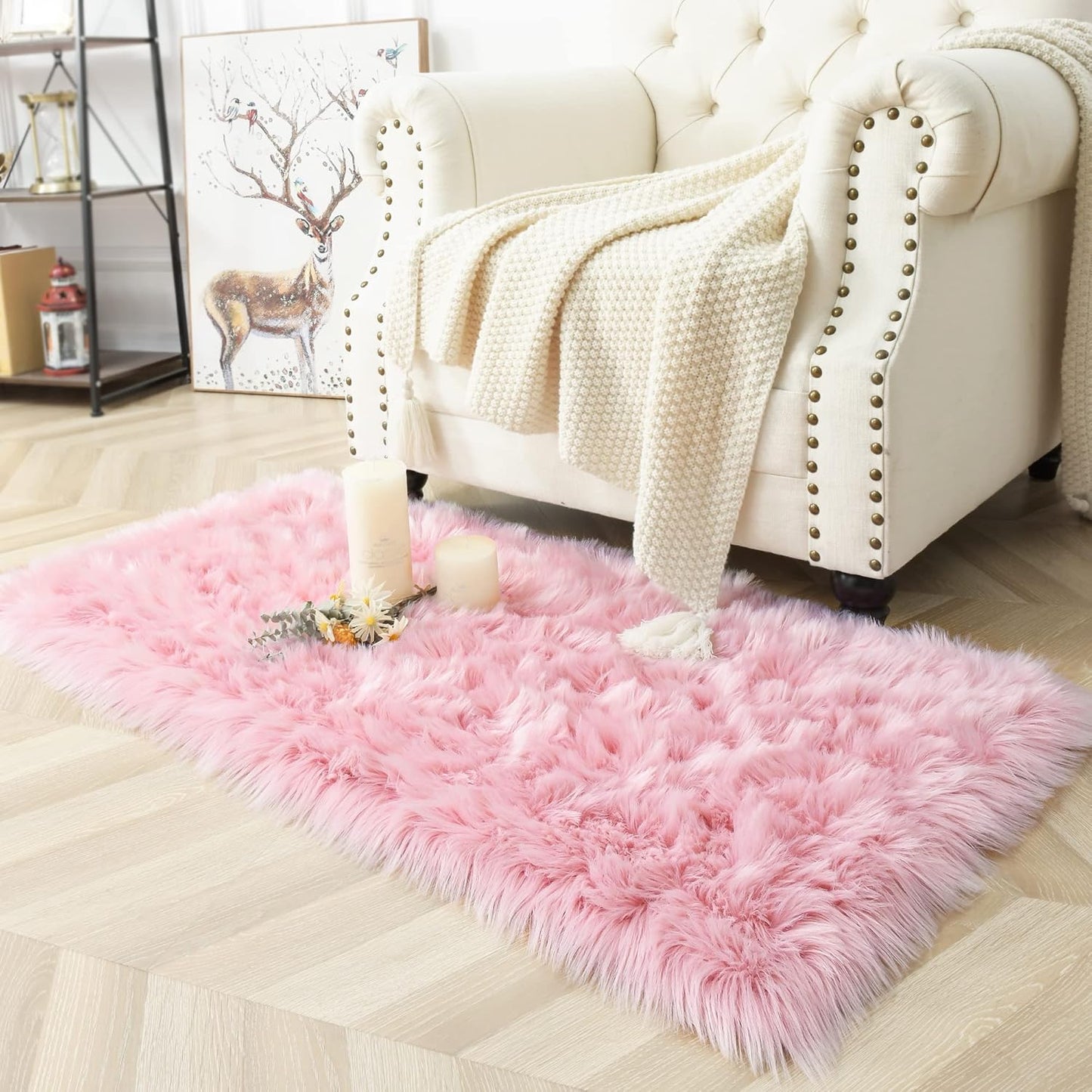 Luxury Fluffy Rugs Bedroom Furry Carpet Bedside Faux Fur Sheepskin Area Rugs Children Play Princess Room Decor Rug, 2 X 4 Feet