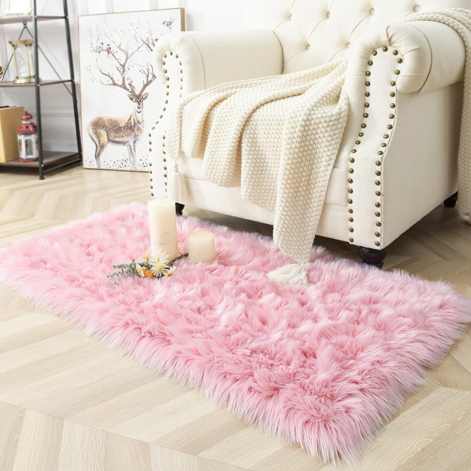Luxury Fluffy Rugs Bedroom Furry Carpet Bedside Faux Fur Sheepskin Area Rugs Children Play Princess Room Decor Rug, 2 X 4 Feet