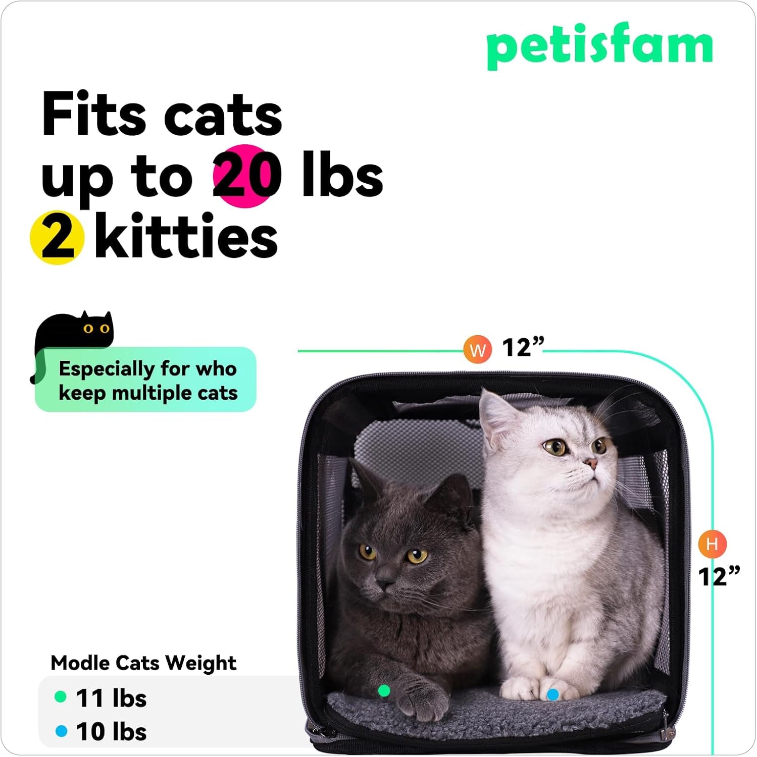 Easy Load Pet Carrier for Large, Medium Cats, 2 Cats and Small Dogs with Comfy Bed. Easy to Get Cat In, Escape Proof, Easy Storage, Washable, Safe and Comfortable for Vet Visit and Car Ride