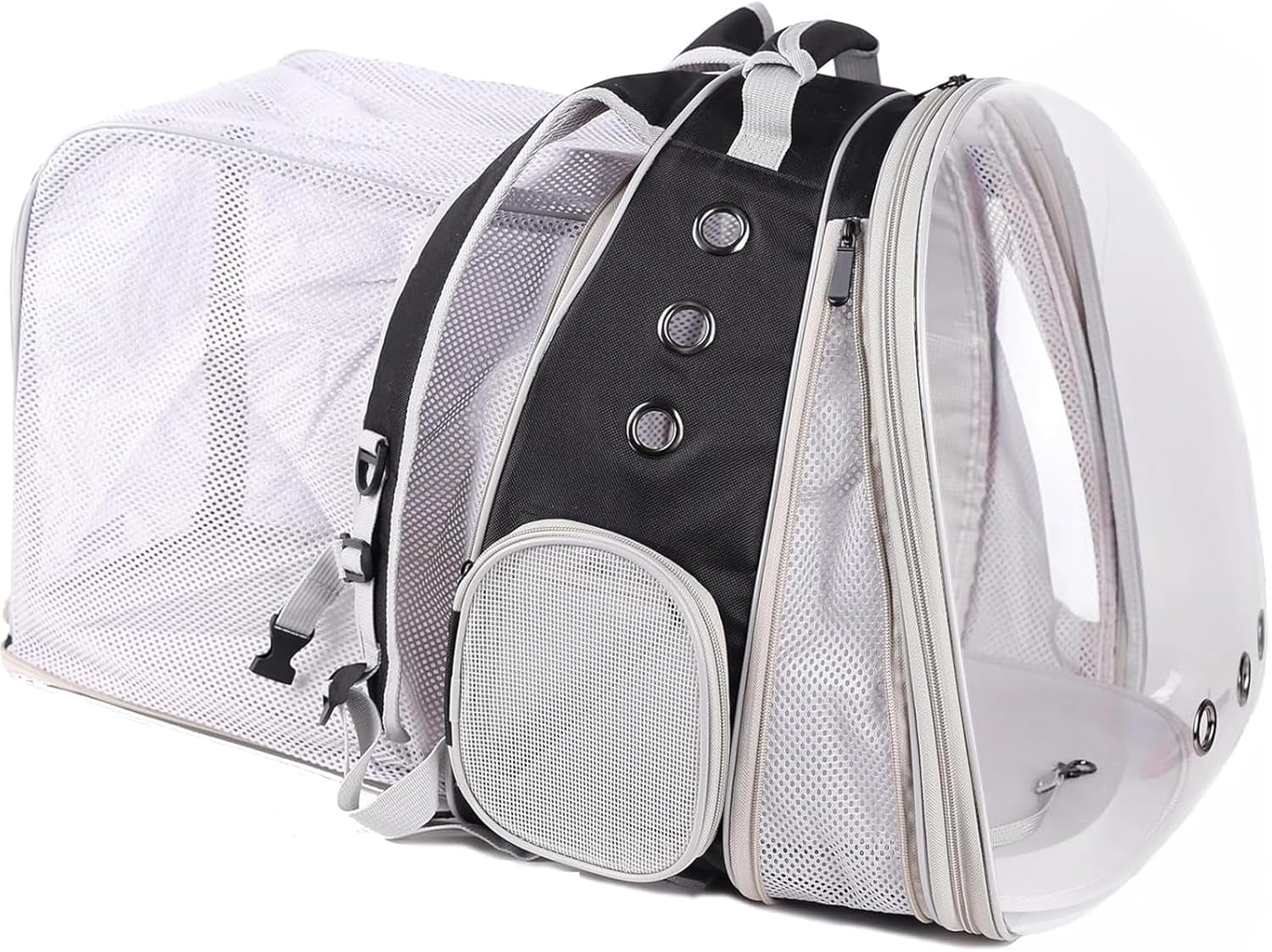 Dual Extension Pet Backpack Carrier for Large Cat and Small Puppy up to 20 Pounds, Clear Space Capsule Astronaut Transparent Bubble Window Pet Vet Travel Visit Bag