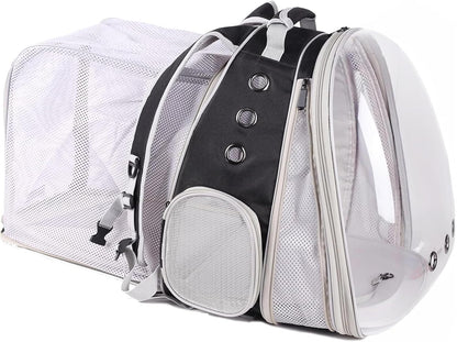 Dual Extension Pet Backpack Carrier for Large Cat and Small Puppy up to 20 Pounds, Clear Space Capsule Astronaut Transparent Bubble Window Pet Vet Travel Visit Bag