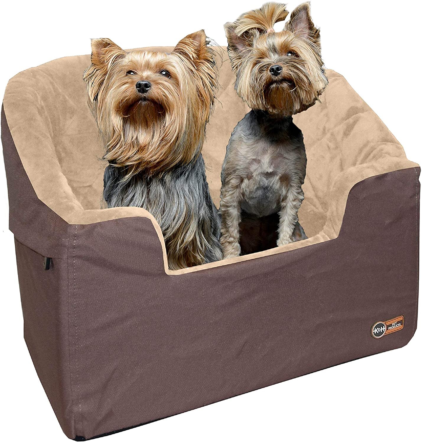 Bucket Booster Dog Car Seat, Washable Cat & Dog Car Seat, Sturdy Booster for Small to Medium Pets, 2 Safety Leashes, Large Tan/Tan