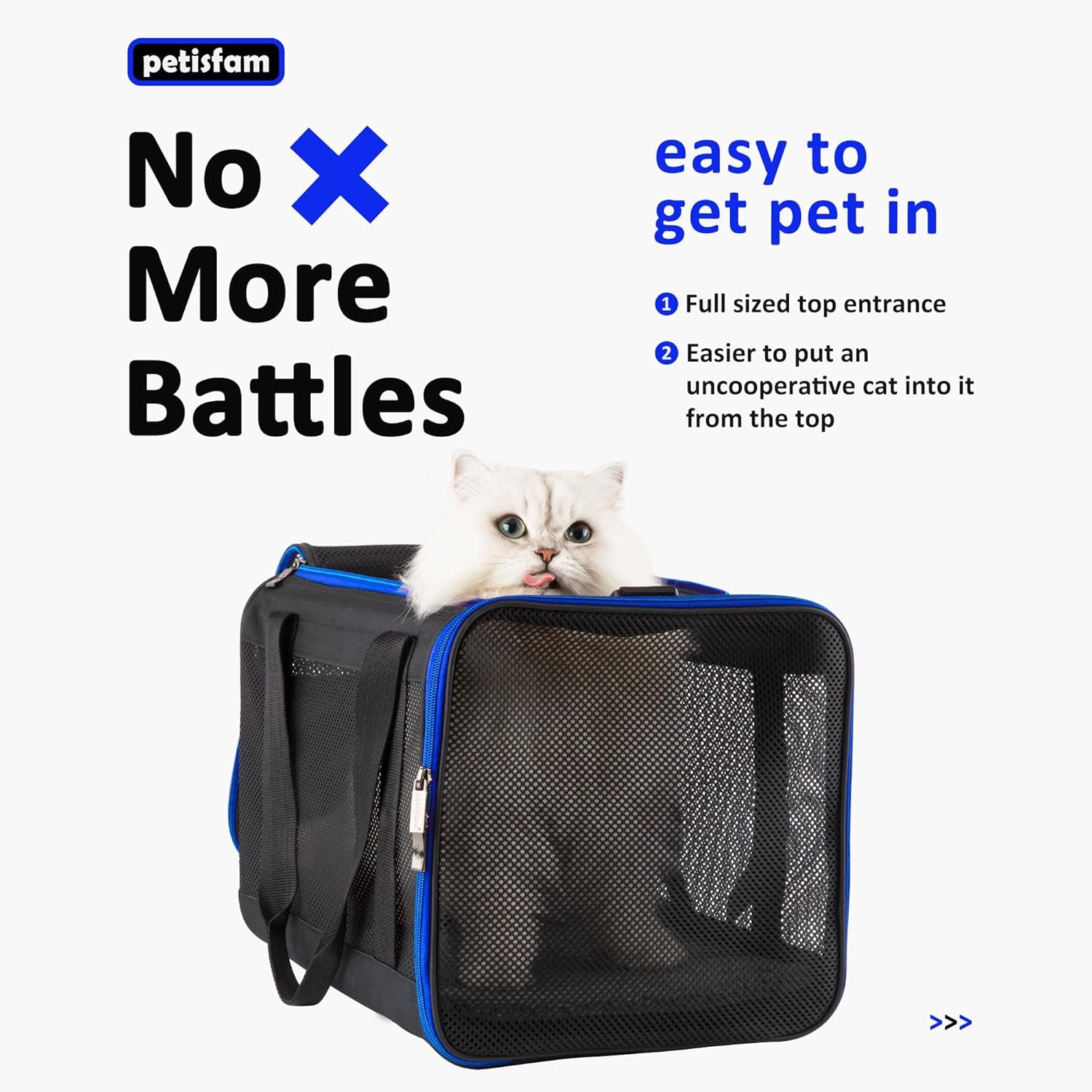 Easy Load Soft Pet Carrier Bag Cat for Medium, Large Cats, Puppy, Sturdy, Collapsible, Comfy, Black W/Blue Trim, L