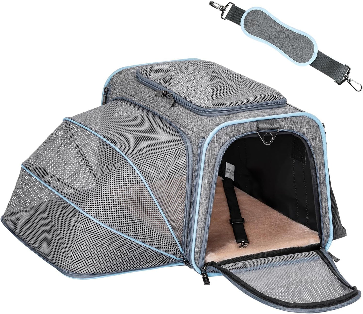Expandable Cat Carrier Dog Carriers,Airline Approved Soft-Sided Portable Pet Travel Washable Carrier for Kittens,Puppies,Removable Soft Plush Mat and Pockets,Locking Safety Zippers