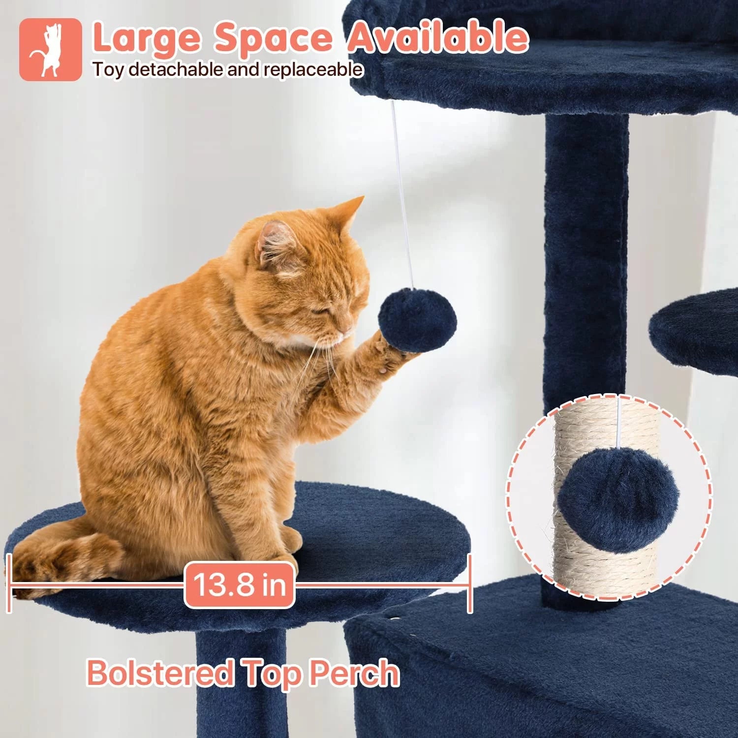 54-Inch Double Condo Cat Tree Tower with Scratching Post and Perch for Indoor Use in Navy Blue