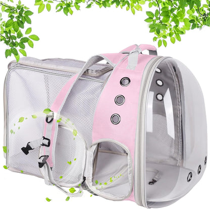 Square Back Extension Pet Backpack Carrier for Cat and Small Puppy up to 12 Pounds, Clear Space Capsule Astronaut Transparent Bubble Window Backpack to Carry and Transport Cat to Vet and Traveling