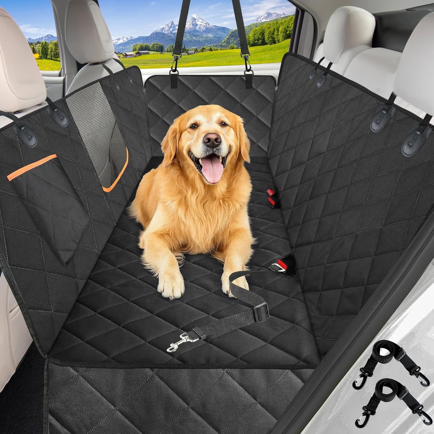 Dog Car Seat Cover for Back Seat,600D Heavy Duty Dog Hammock for Car with Side Flap,100% Waterproof Pet Backseat Cover, Anti-Scratch Nonslip Pet Seat Protector for Cars Trucks and SUV