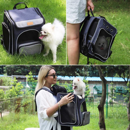 ® Cat Carrier Backpack, Breathable Rucksack for Cats and Small Dogs,Foldable Dog Carrier Backpack with Inner Safety Leash + Folding Dog Bowl Ideal for Hiking Traveling Outdoor Use