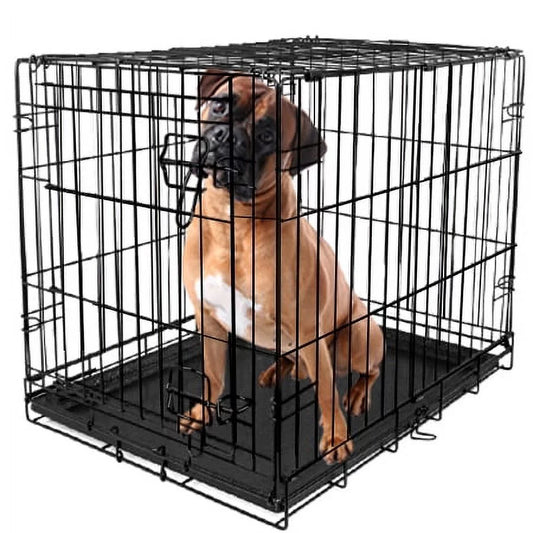 Foldable 48" Wire Crate for Dogs with Divider and Leak-Proof Tray