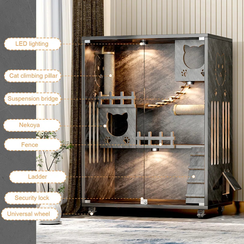 Desara Large Indoor Wooden Cat Enclosure Villa