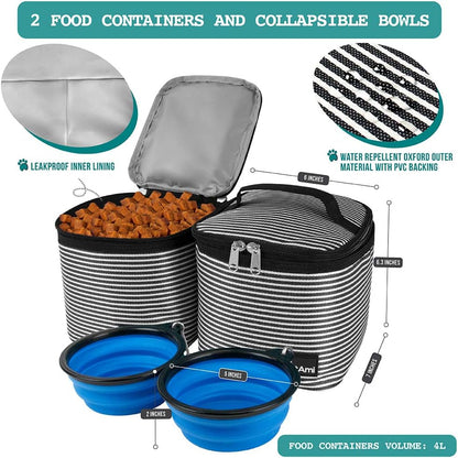 Dog Travel Bag Backpack, Airline Approved Dog Bags for Traveling, Puppy Diaper Bag Supplies, Pet Camping Essentials Hiking Accessories Gift, Food Container, Collapsible Bowls, Stripe Black