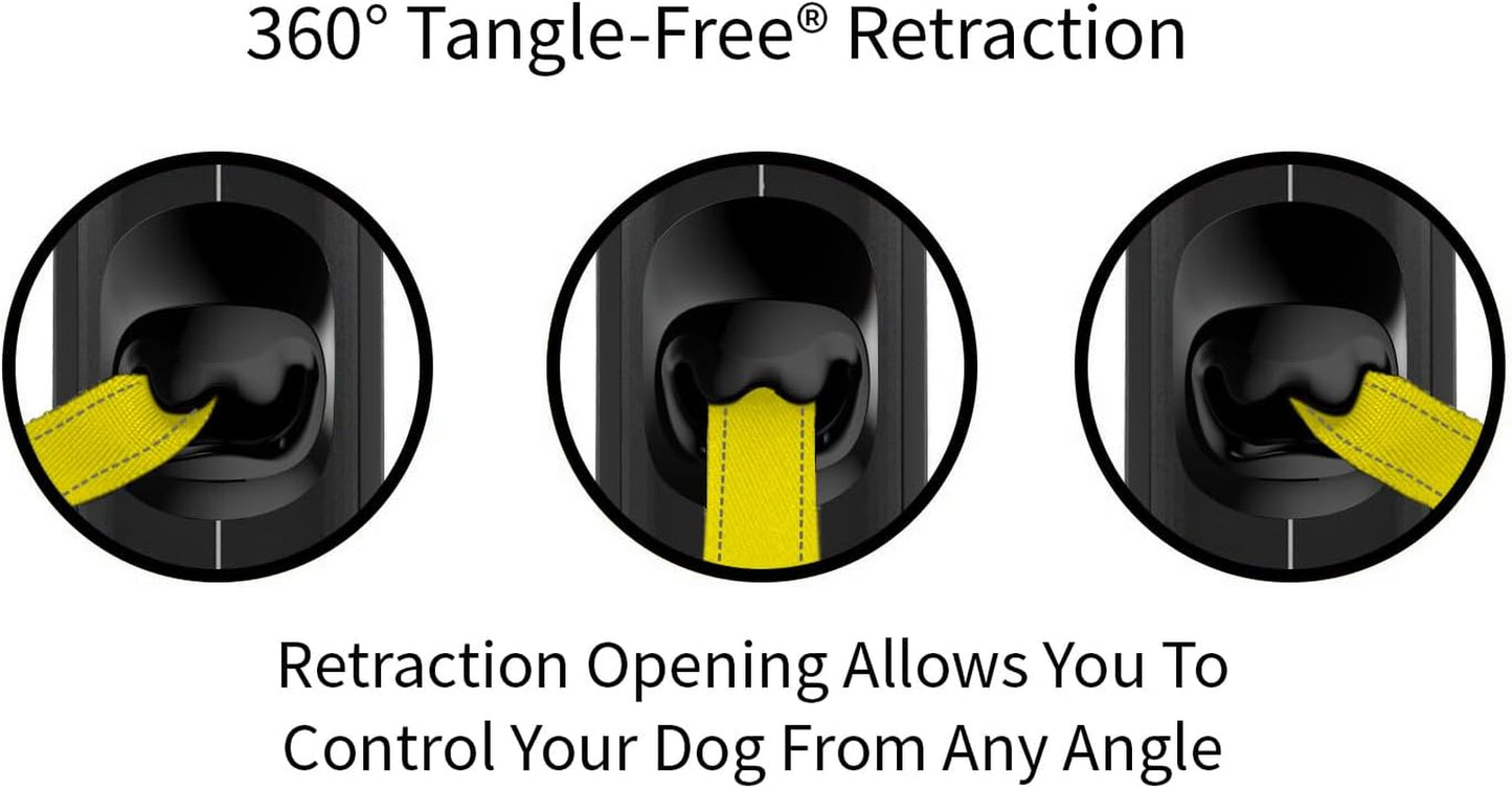 360° Tangle-Free Reflective Retractable Dog Leash | 16 Ft Strong Nylon Tape (Small)