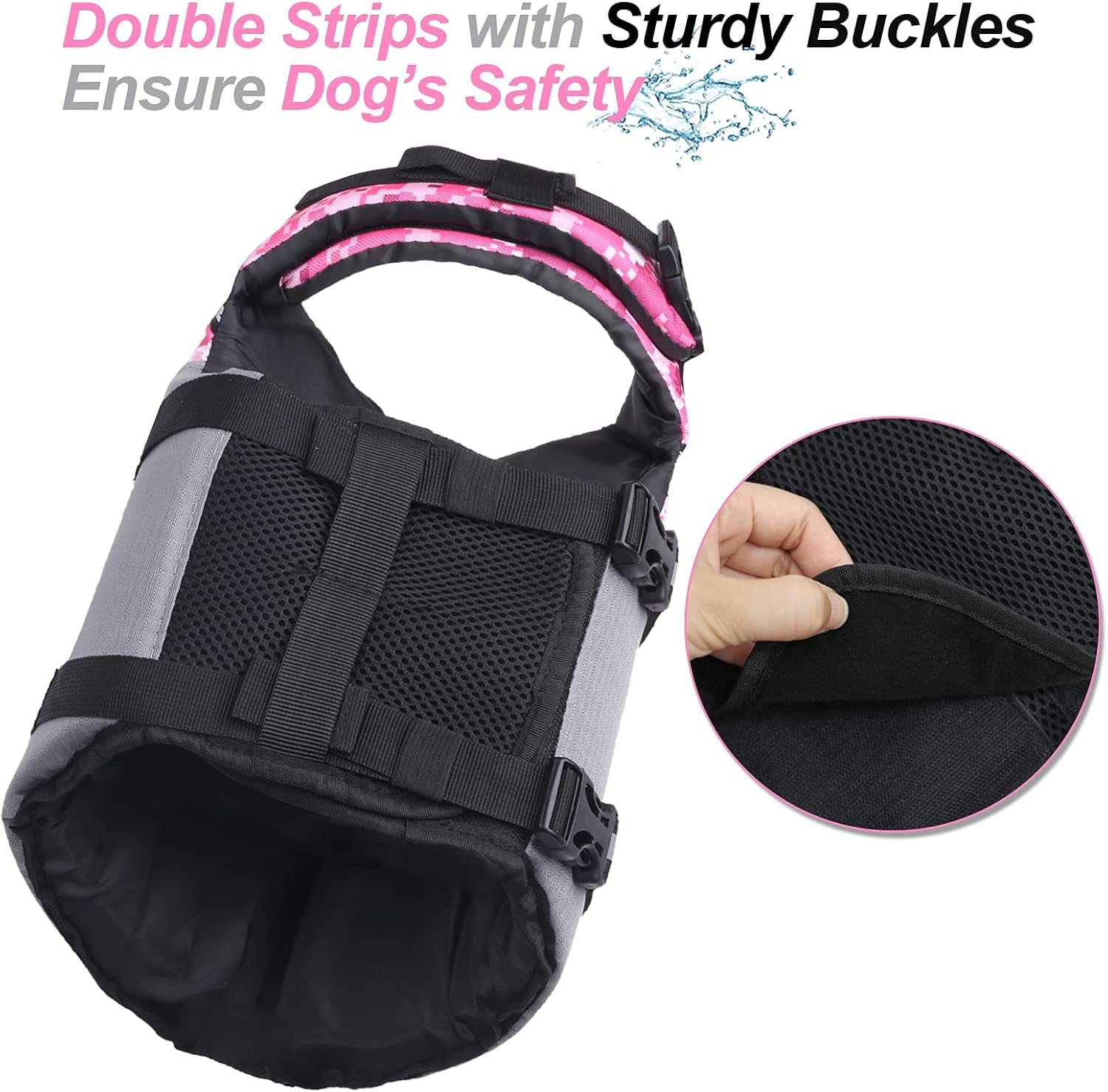 Sports Style Dog Life Vest, Dog Life Jacket for Swimming & Boating, Ripstop & Buoyancy for Puppy Doggy, Lifejacket with Handle, XS, Camo Pink