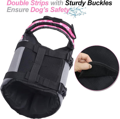 Sports Style Dog Life Vest, Dog Life Jacket for Swimming & Boating, Ripstop & Buoyancy for Puppy Doggy, Lifejacket with Handle, XS, Camo Pink