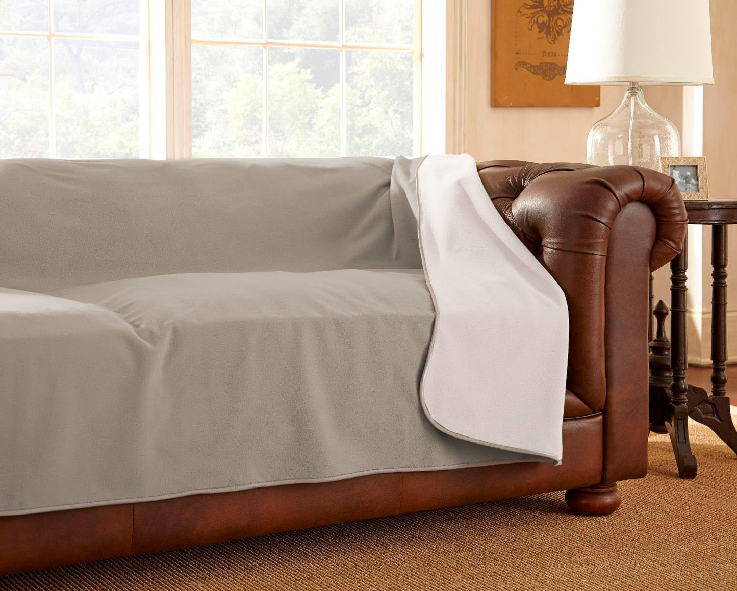 100% Waterproof Furniture Cover Blanket for Dogs and Cats, Protection for Bed Couch Sofa Recliner Carpet, Soft Durable Washable Microfleece, Buff-Clay, 70X120 Inches