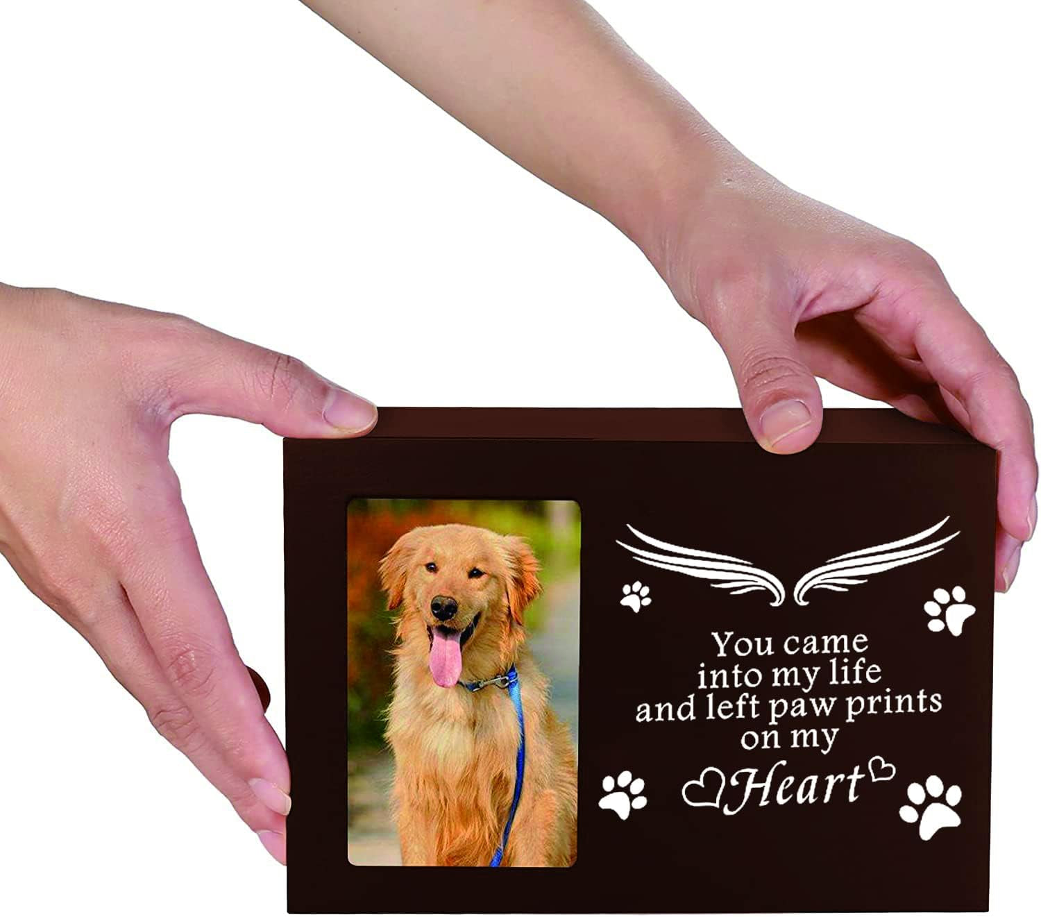 Pet Memorial Keepsake - Cat or Dog Urn with Photo Frame, Wooden Bamboo Urn for Memorial Gifts