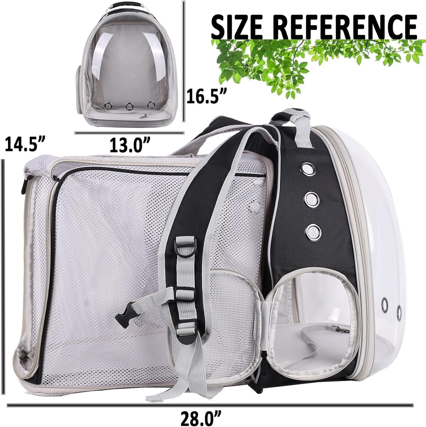 Dual Extension Pet Backpack Carrier for Large Cat and Small Puppy up to 20 Pounds, Clear Space Capsule Astronaut Transparent Bubble Window Pet Vet Travel Visit Bag