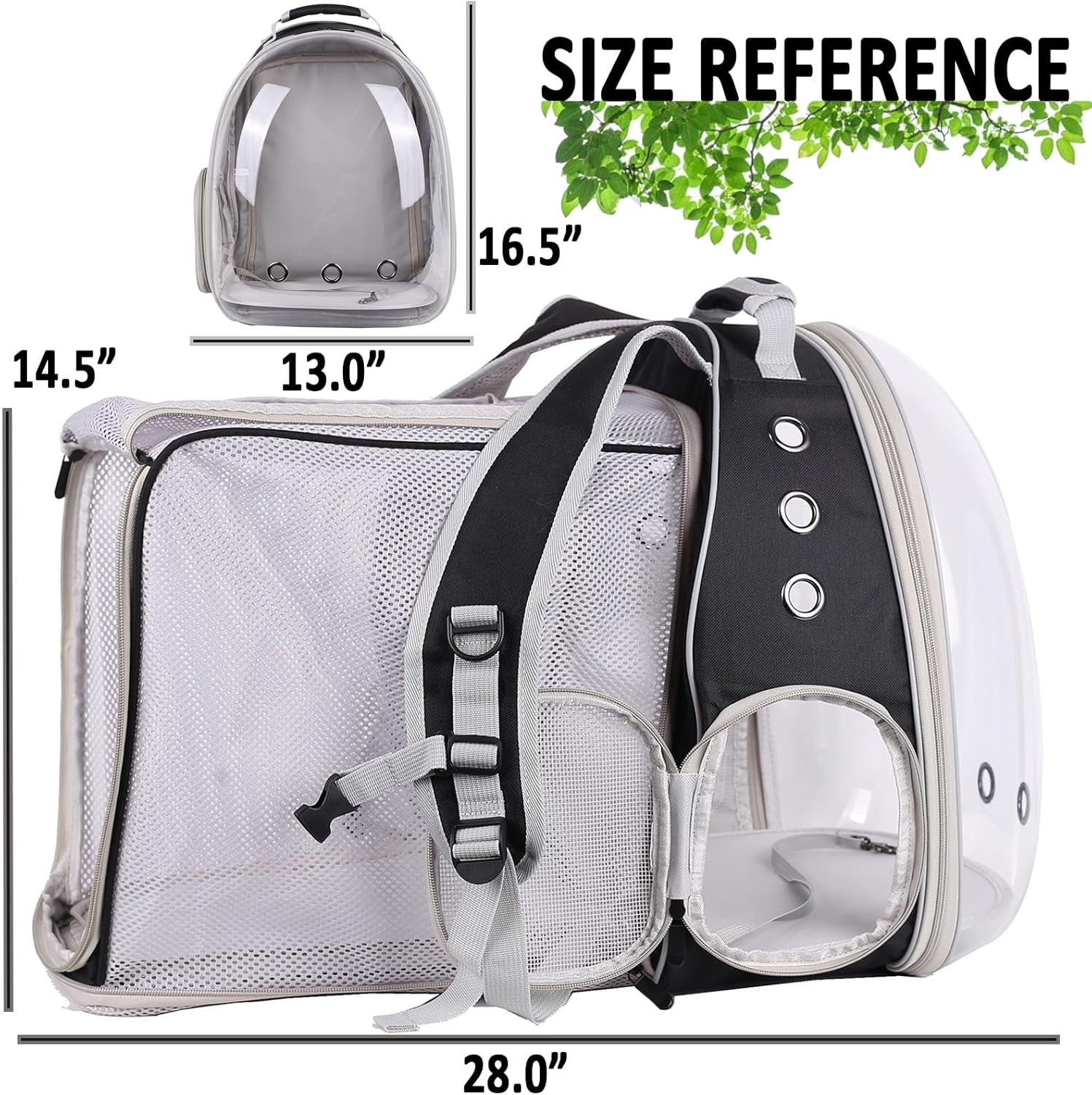Dual Extension Pet Backpack Carrier for Large Cat and Small Puppy up to 20 Pounds, Clear Space Capsule Astronaut Transparent Bubble Window Pet Vet Travel Visit Bag