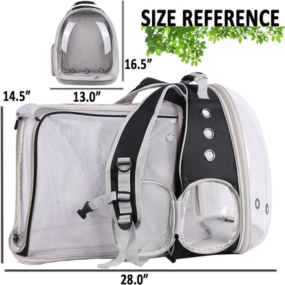 Dual Extension Pet Backpack Carrier for Large Cat and Small Puppy up to 20 Pounds, Clear Space Capsule Astronaut Transparent Bubble Window Pet Vet Travel Visit Bag