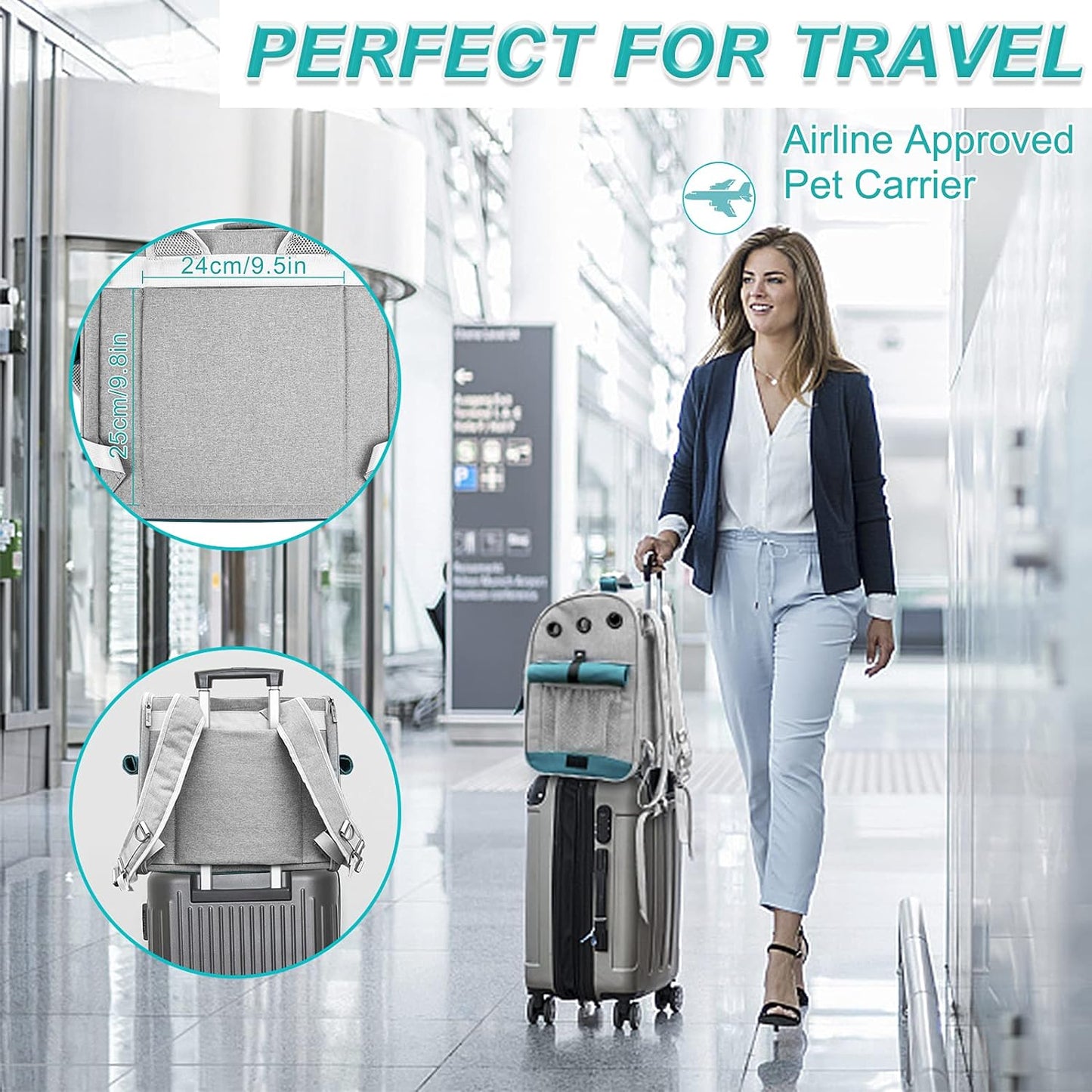 Pet Backpack Carrier for 20 Lbs Cats Small Dogs, Expandable Cat Backpack with Super Ventilated Design, Safety Straps, Buckle Support, Airline Approved Collapsible Dog Backpack