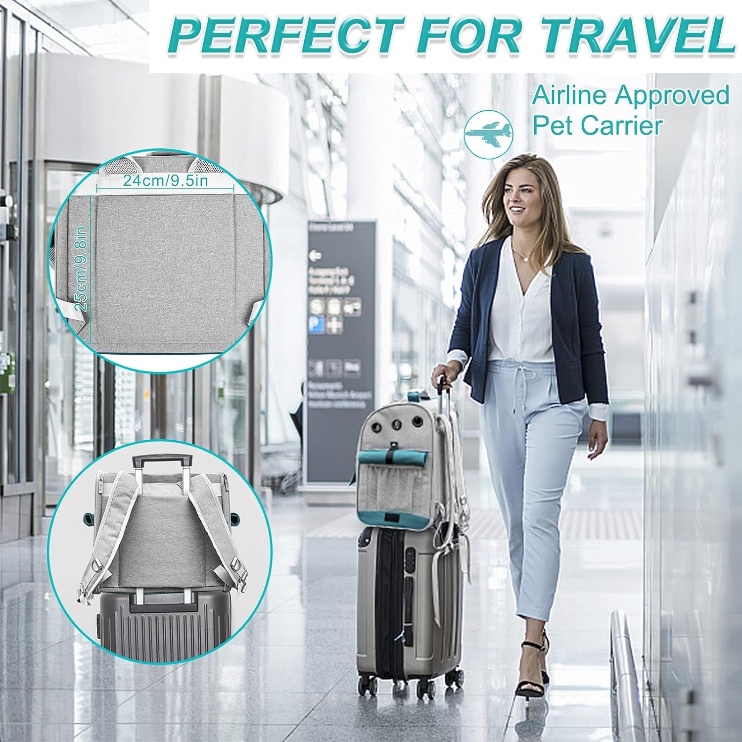 Pet Backpack Carrier for 20 Lbs Cats Small Dogs, Expandable Cat Backpack with Super Ventilated Design, Safety Straps, Buckle Support, Airline Approved Collapsible Dog Backpack