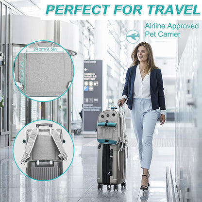 Pet Backpack Carrier for 20 Lbs Cats Small Dogs, Expandable Cat Backpack with Super Ventilated Design, Safety Straps, Buckle Support, Airline Approved Collapsible Dog Backpack