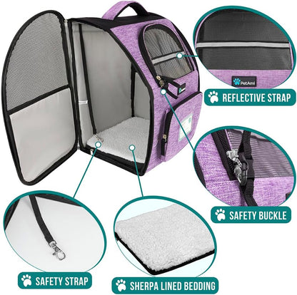 Dog Backpack Carrier for Small Large Cat, Pet, Puppy, Ventilated Pet Hiking Backpack Travel Bag, Airline Approved Cat Backpack Carrier, Camping Biking Dog Bag up to 18Lbs Pet, Purple
