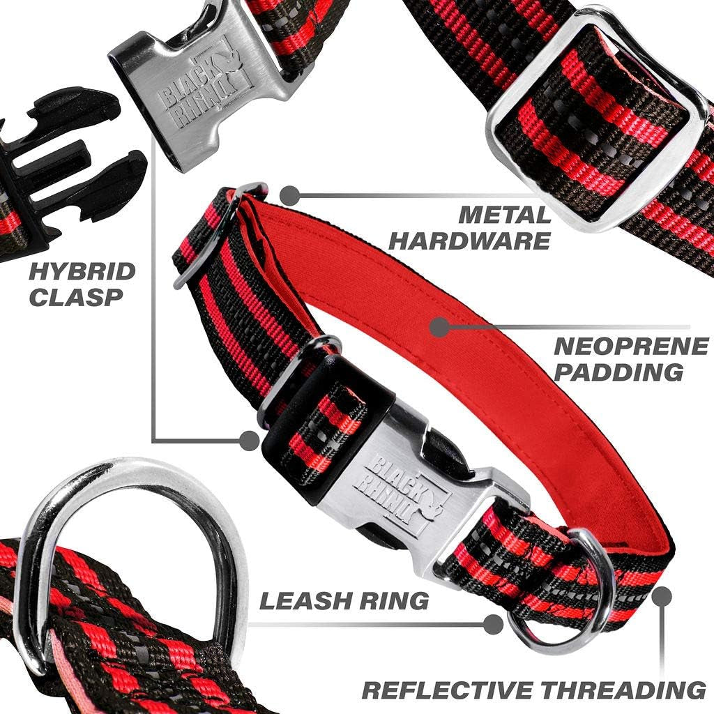- the Hybrid Striped Dog Collar (Small) for Medium Large Breeds | Heavy Duty | Soft Padded Neoprene - Reflective & Adjustable - Matching Leashes Sold Separately