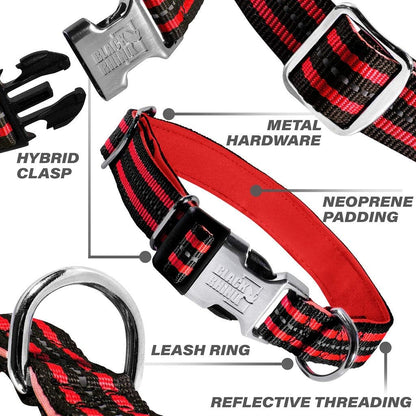 - the Hybrid Striped Dog Collar (Small) for Medium Large Breeds | Heavy Duty | Soft Padded Neoprene - Reflective & Adjustable - Matching Leashes Sold Separately