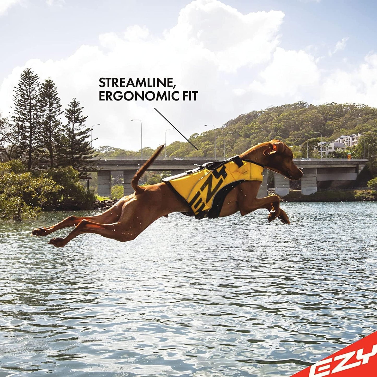 DFD X2 Dog Life Jacket - Adjustable Swimming Safety Life Vest Preserver with Continuous Neck Flotation, Reflective Trim, & Grab Handle (Medium, Red)