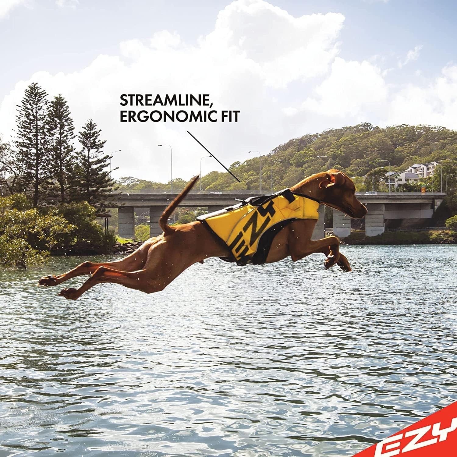 DFD X2 Dog Life Jacket - Adjustable Swimming Safety Life Vest Preserver with Continuous Neck Flotation, Reflective Trim, & Grab Handle (Medium, Red)