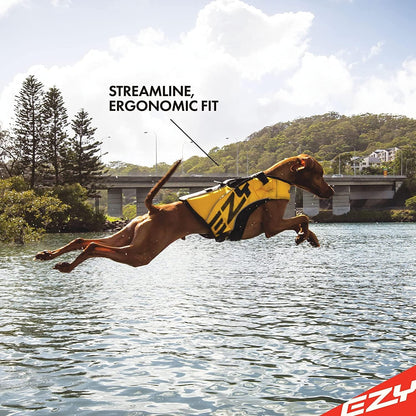 DFD X2 Dog Life Jacket - Adjustable Swimming Safety Life Vest Preserver with Continuous Neck Flotation, Reflective Trim, & Grab Handle (Medium, Red)