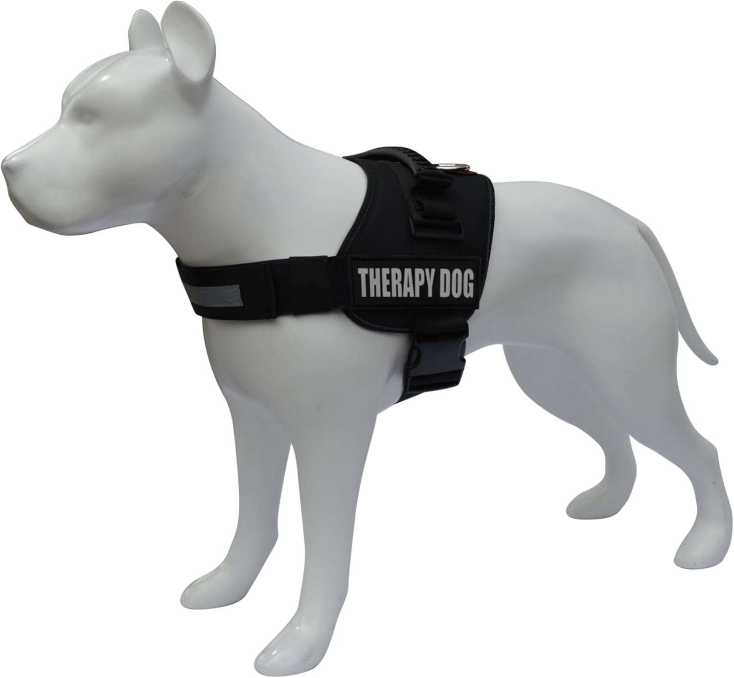 Reflective Therapy Dog Vest Harness, Woven Nylon, Adjustable Service Animal Jacket, with 2 Hook and Loop Therapy Dog Removable Patches. Black, Extra Large