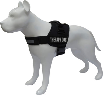 Reflective Therapy Dog Vest Harness, Woven Nylon, Adjustable Service Animal Jacket, with 2 Hook and Loop Therapy Dog Removable Patches. Black, Extra Large
