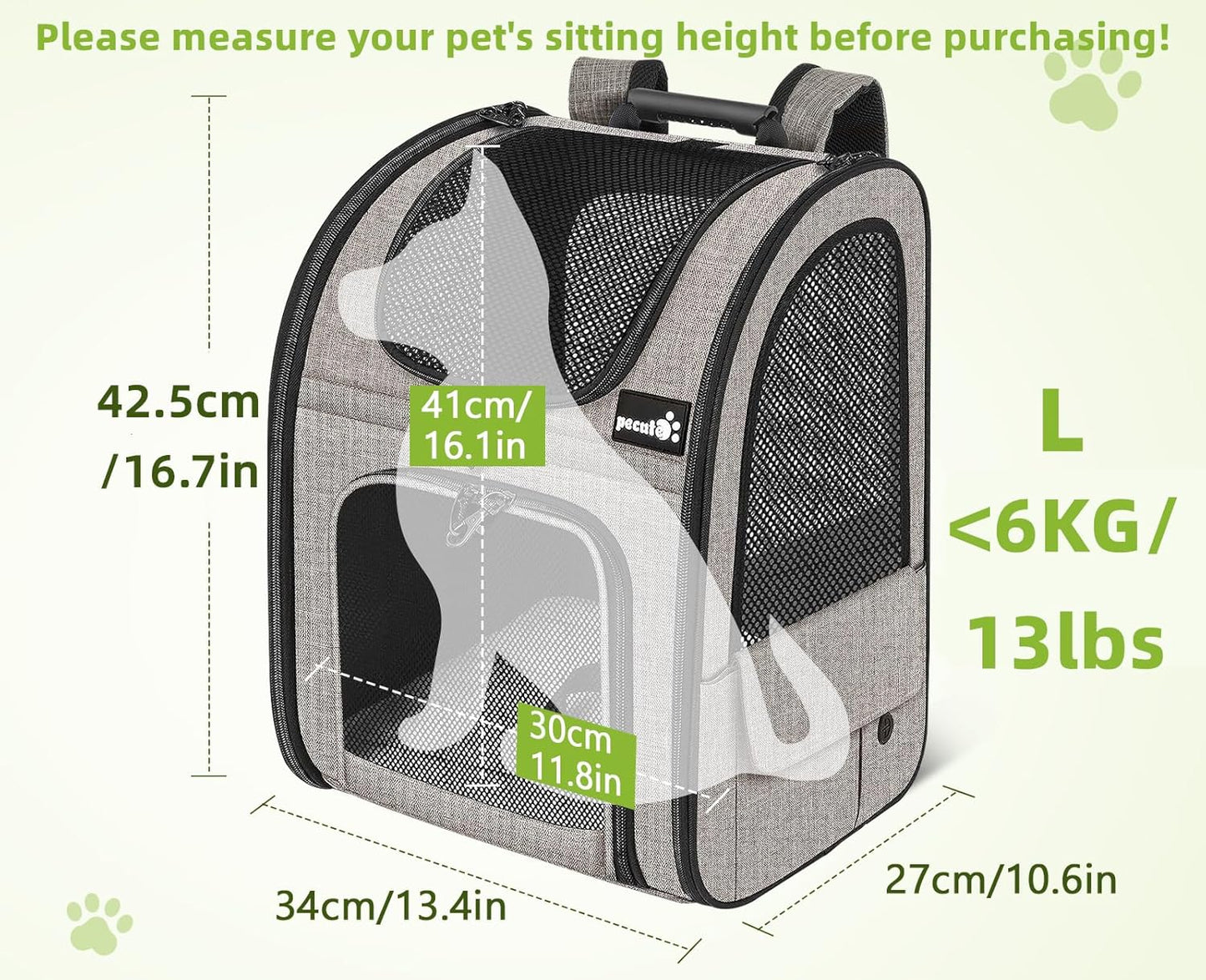 Pet Carrier Backpack, Dog Carrier Backpack, Expandable with Breathable Mesh for Small Dogs Cats Puppies, Pet Backpack Bag for Hiking Travel Camping Outdoor Hold Pets up to 17 Lbs
