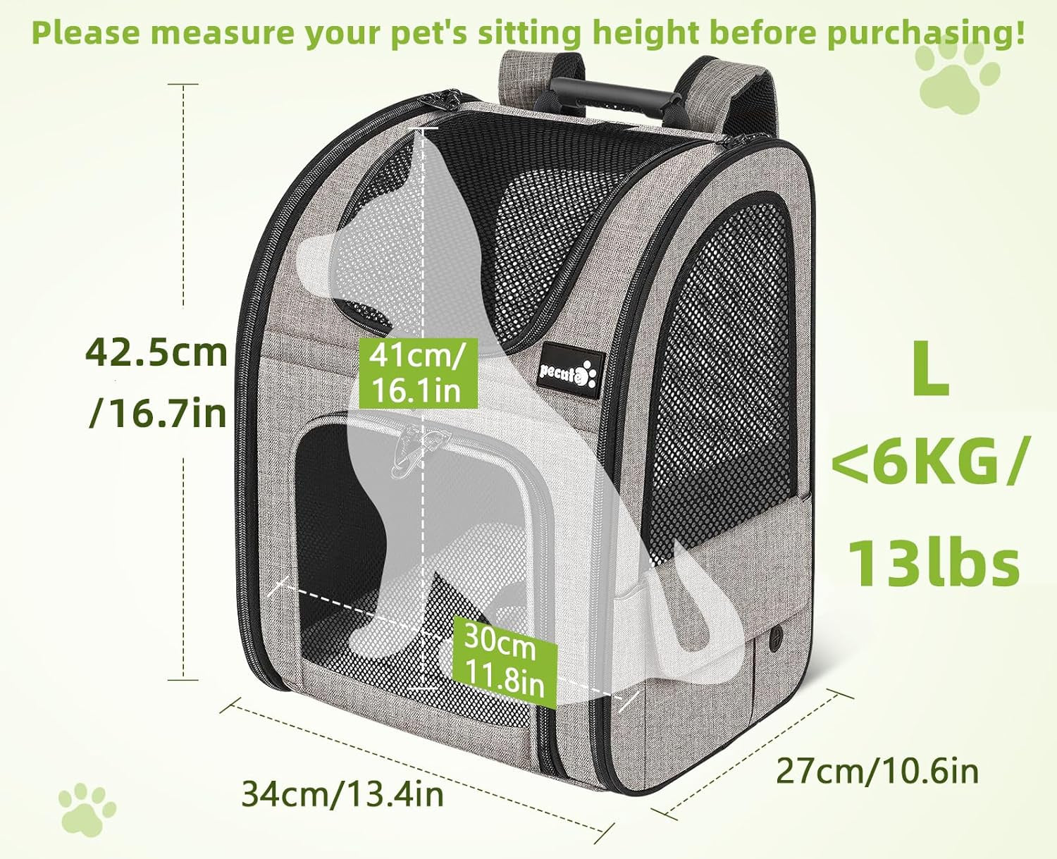 Pet Carrier Backpack, Dog Carrier Backpack, Expandable with Breathable Mesh for Small Dogs Cats Puppies, Pet Backpack Bag for Hiking Travel Camping Outdoor Hold Pets up to 17 Lbs