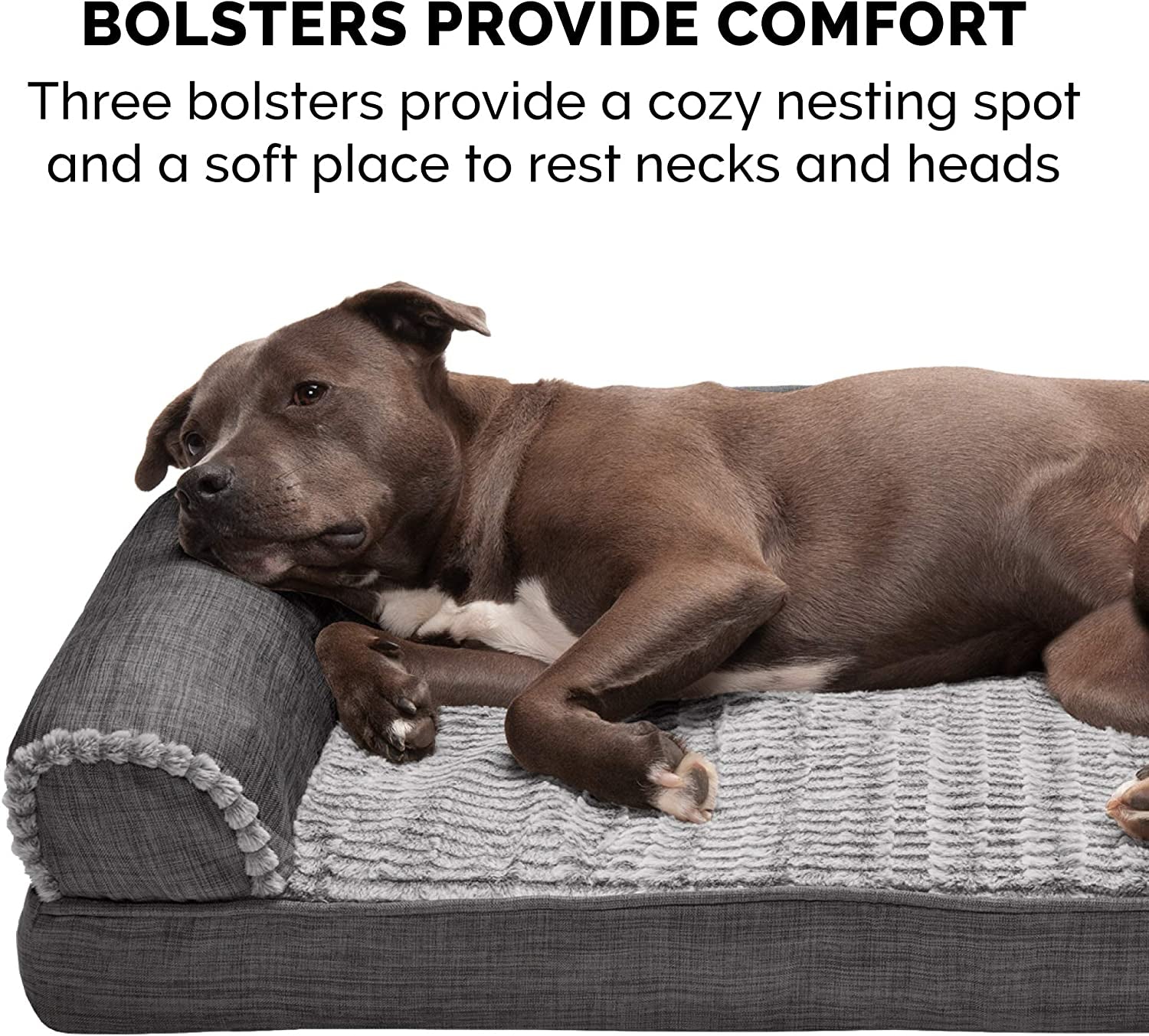 Orthopedic Dog Bed for Medium/Small Dogs W/ Removable Bolsters & Washable Cover, for Dogs up to 35 Lbs - Luxe Faux Fur & Performance Linen Sofa - Charcoal, Medium