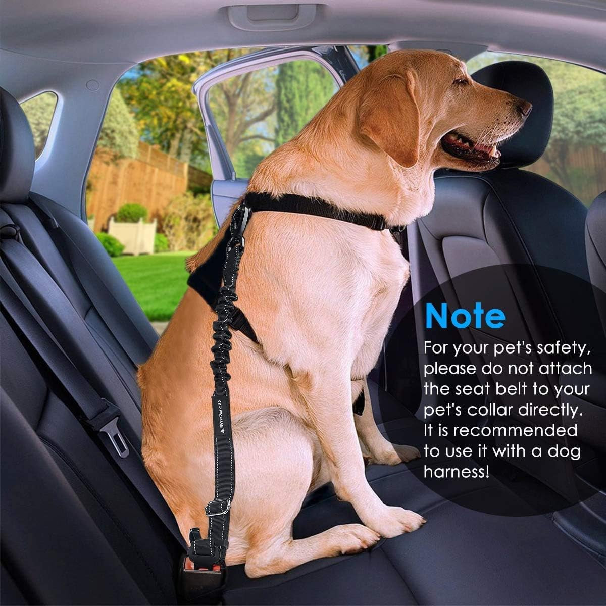 3-In-1 Dog Seat Belt for Car, 2 Pack Adjustable Bungee Dog Car Harness with Seatbelt Buckle & Latch Hook, Reflective & 360° Swivel Heavy Duty Pet Safety Belts for Dogs and Cats