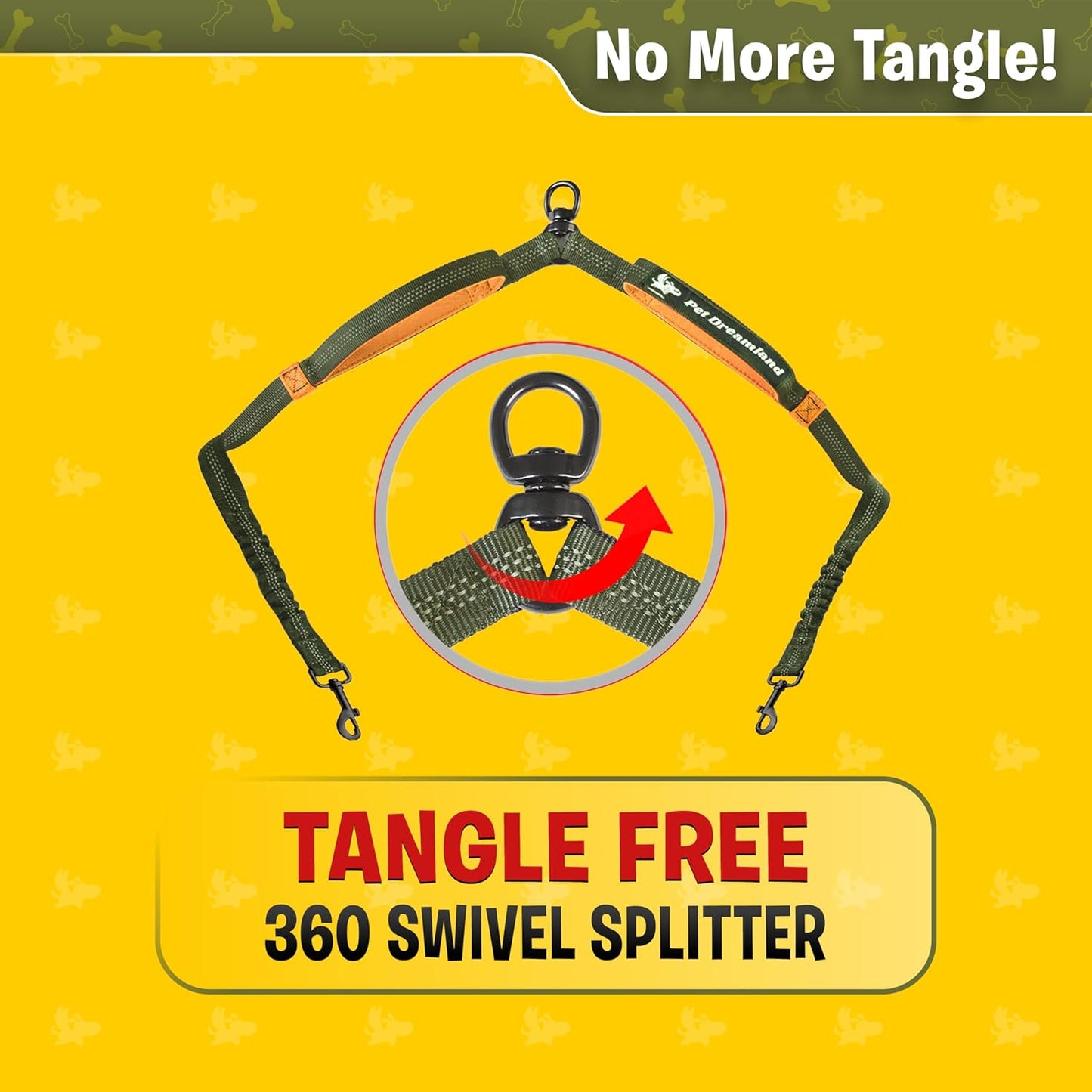 Exquisite Double Dog Leash Coupler with Tangle-Free Swivel. Premium & Versatile Attachment for Walking Two Dogs. You Will Absolutely Love This Amazing Dual Dog Coupler (Khaki & Orange)