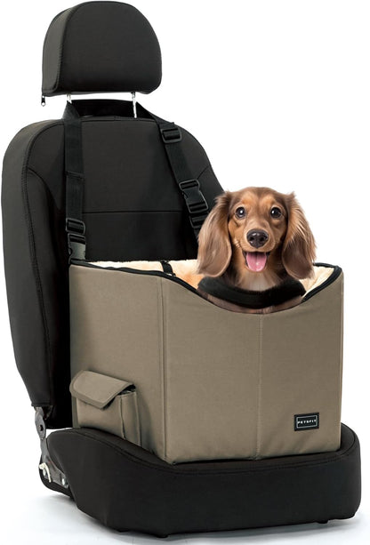 Small Dog and Cat Booster Seat with Storage Pockets for Vehicles, Dark Brown