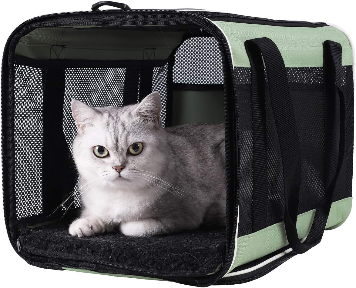 Easy Load Pet Carrier for Large, Medium Cats, 2 Cats and Small Dogs with Comfy Bed. Easy to Get Cat In, Escape Proof, Easy Storage, Washable, Safe and Comfortable for Vet Visit and Car Ride