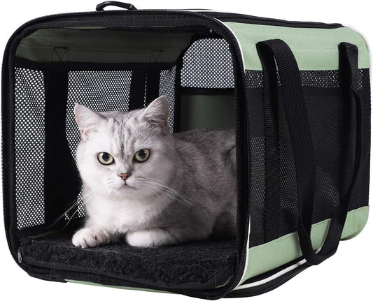 Easy Load Pet Carrier for Large, Medium Cats, 2 Cats and Small Dogs with Comfy Bed. Easy to Get Cat In, Escape Proof, Easy Storage, Washable, Safe and Comfortable for Vet Visit and Car Ride