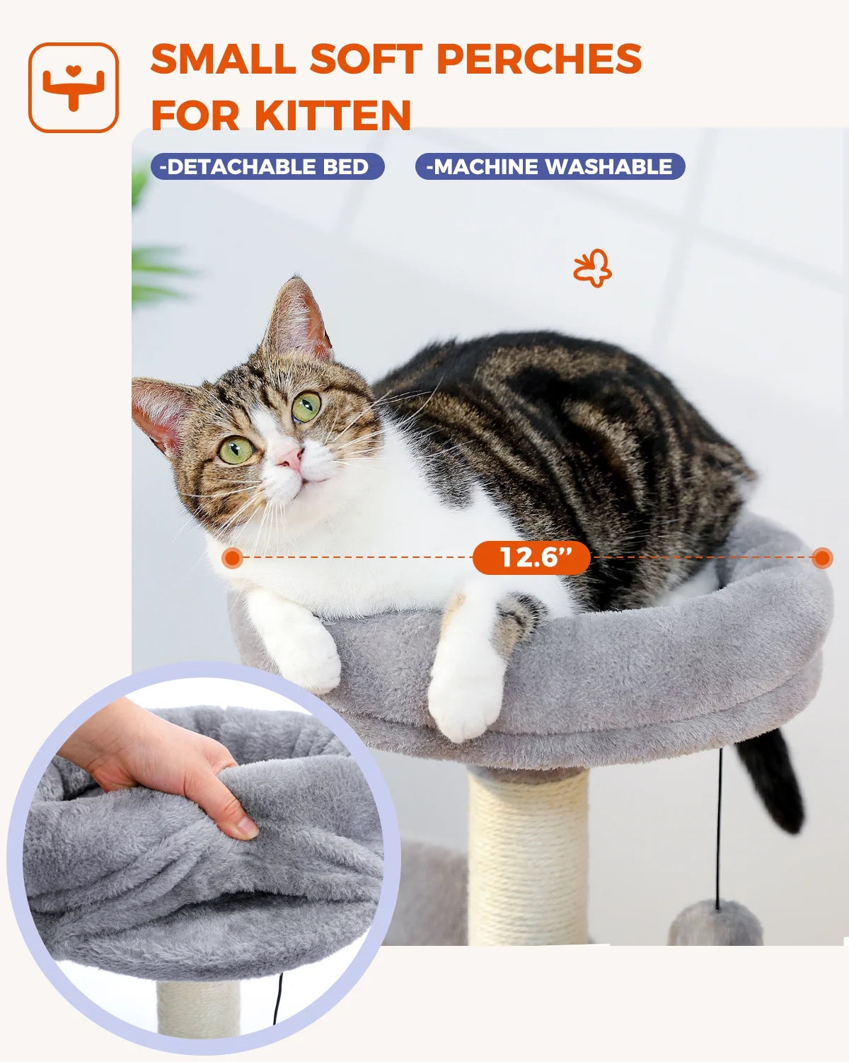 32.7-Inch Gray Cat Tree - Space-Saving Cat Tower with Scratching Posts, Condo, and Self-Grooming Toy