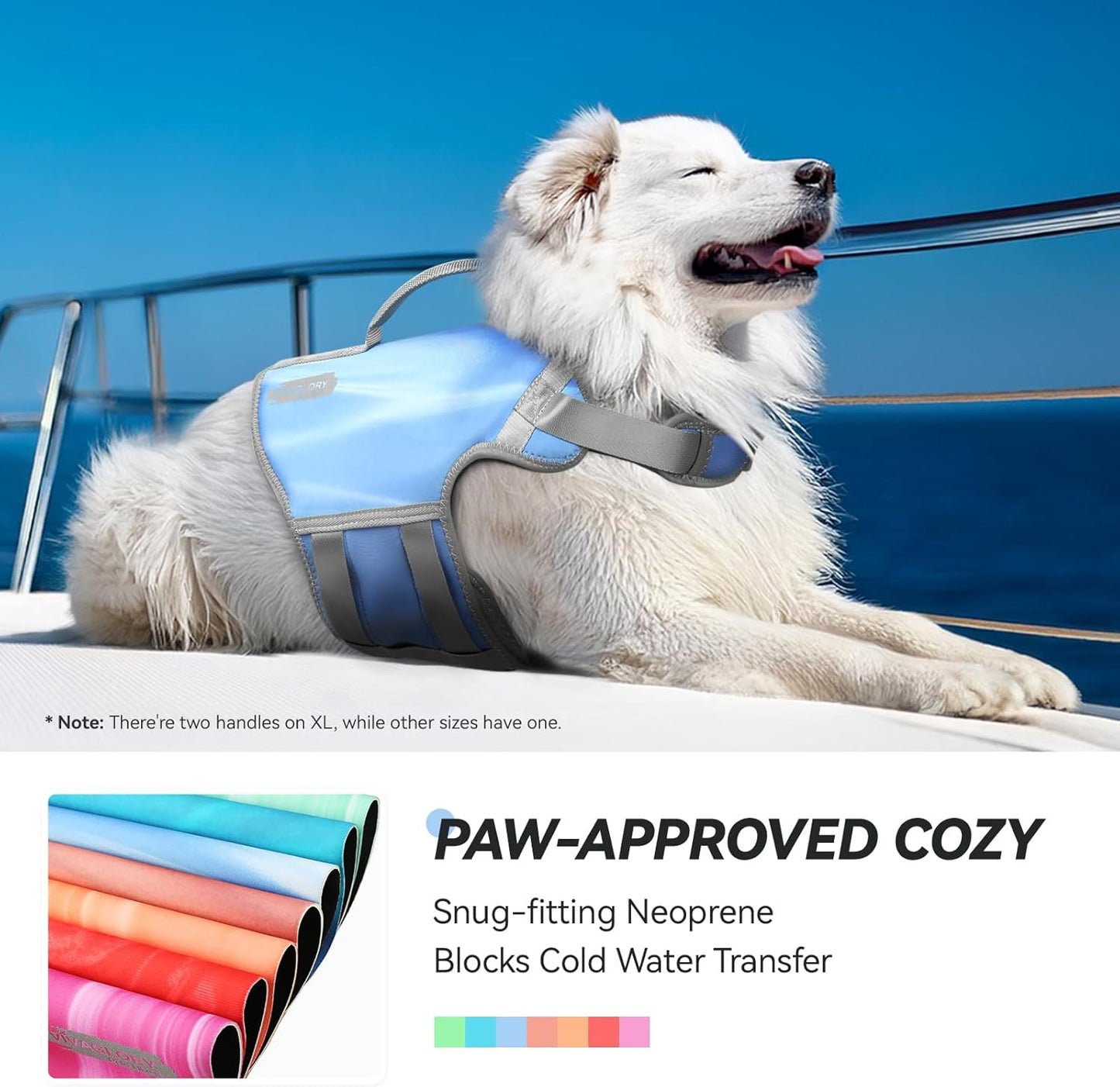 Neoprene Dog Life Vest, Dog Life Jacket for Swimming & Boating, Lightweight & Buoyancy for Puppy Doggy, Swimming Vest with Handle, XS, Blue Wave