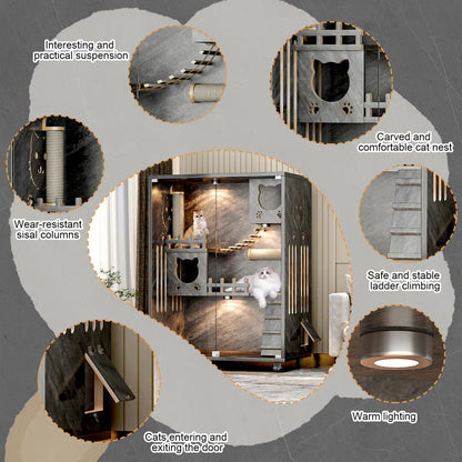 Desara Large Indoor Wooden Cat Enclosure Villa