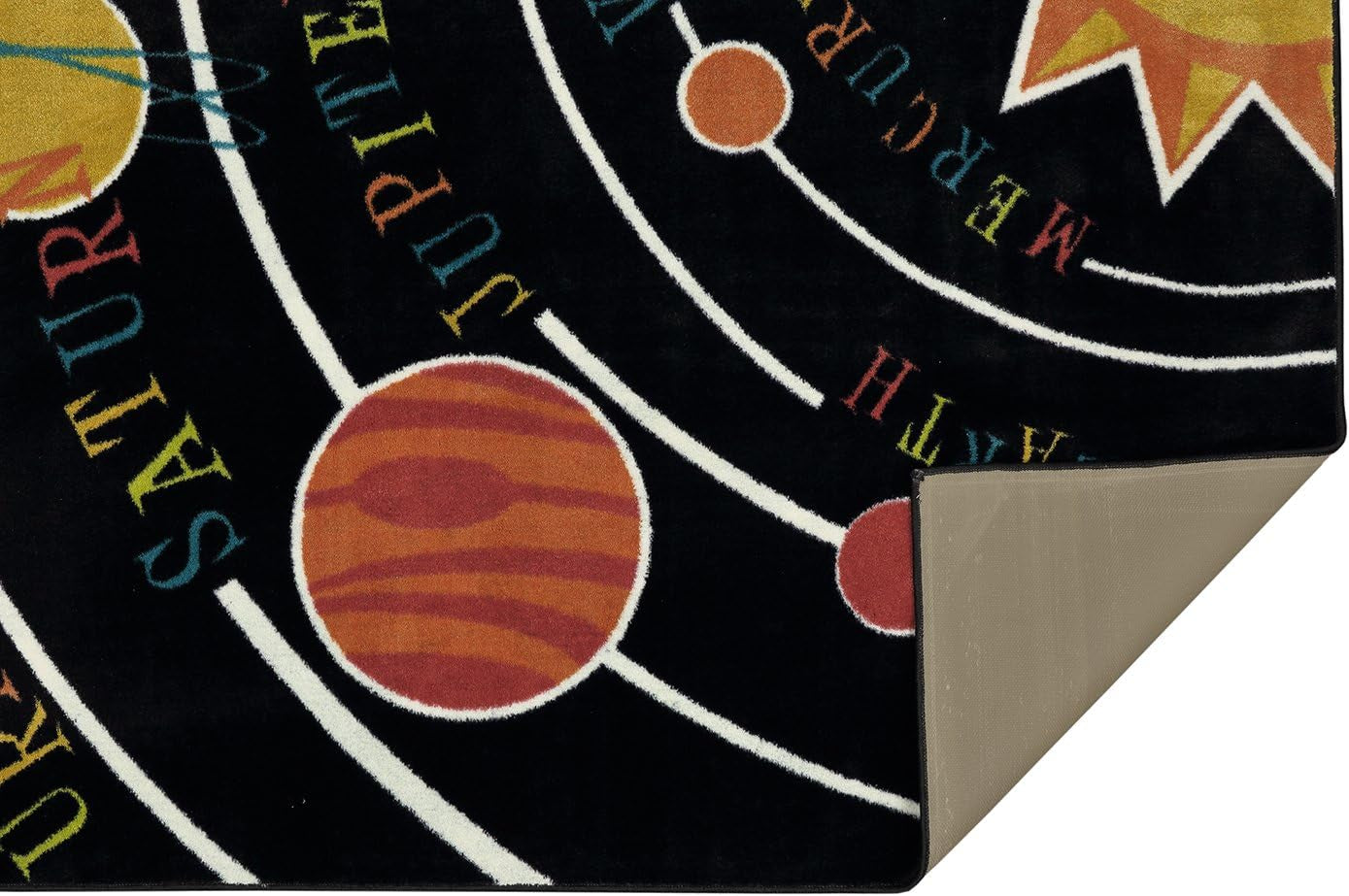 Playroom Kids Area Rug, Solar System Black (3'9" X 5')